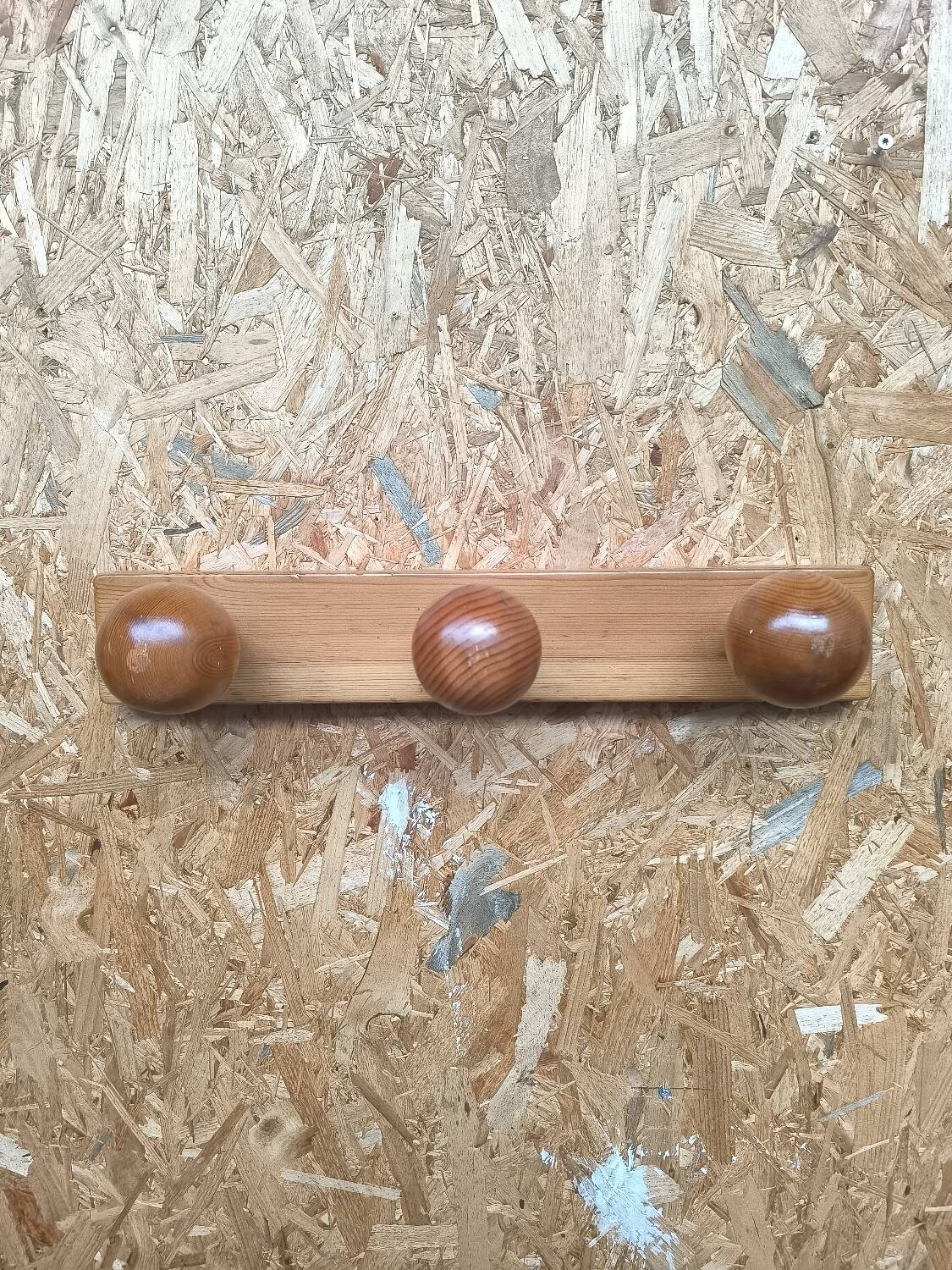 Swedish pine wall coat rack 1970