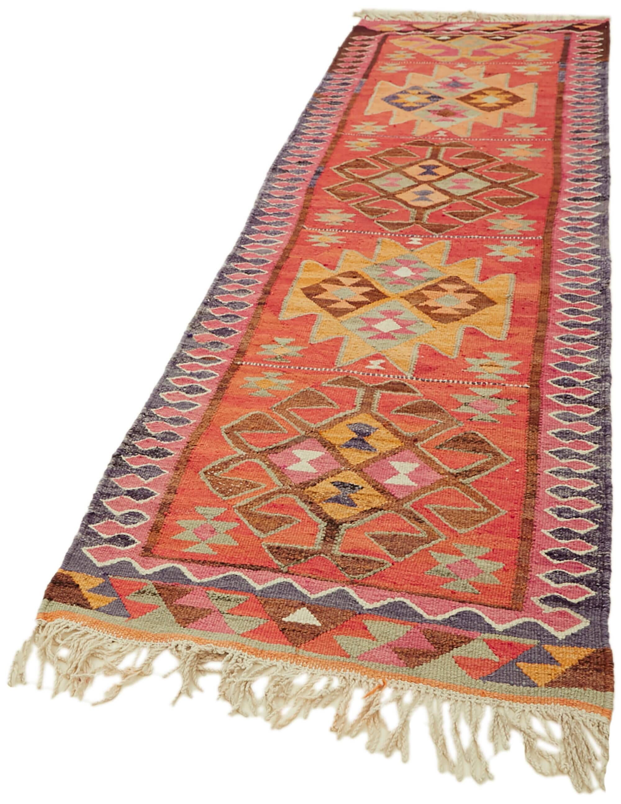 Turkish Handwoven Vintage Herki Kilim 98 cm x 320 cm