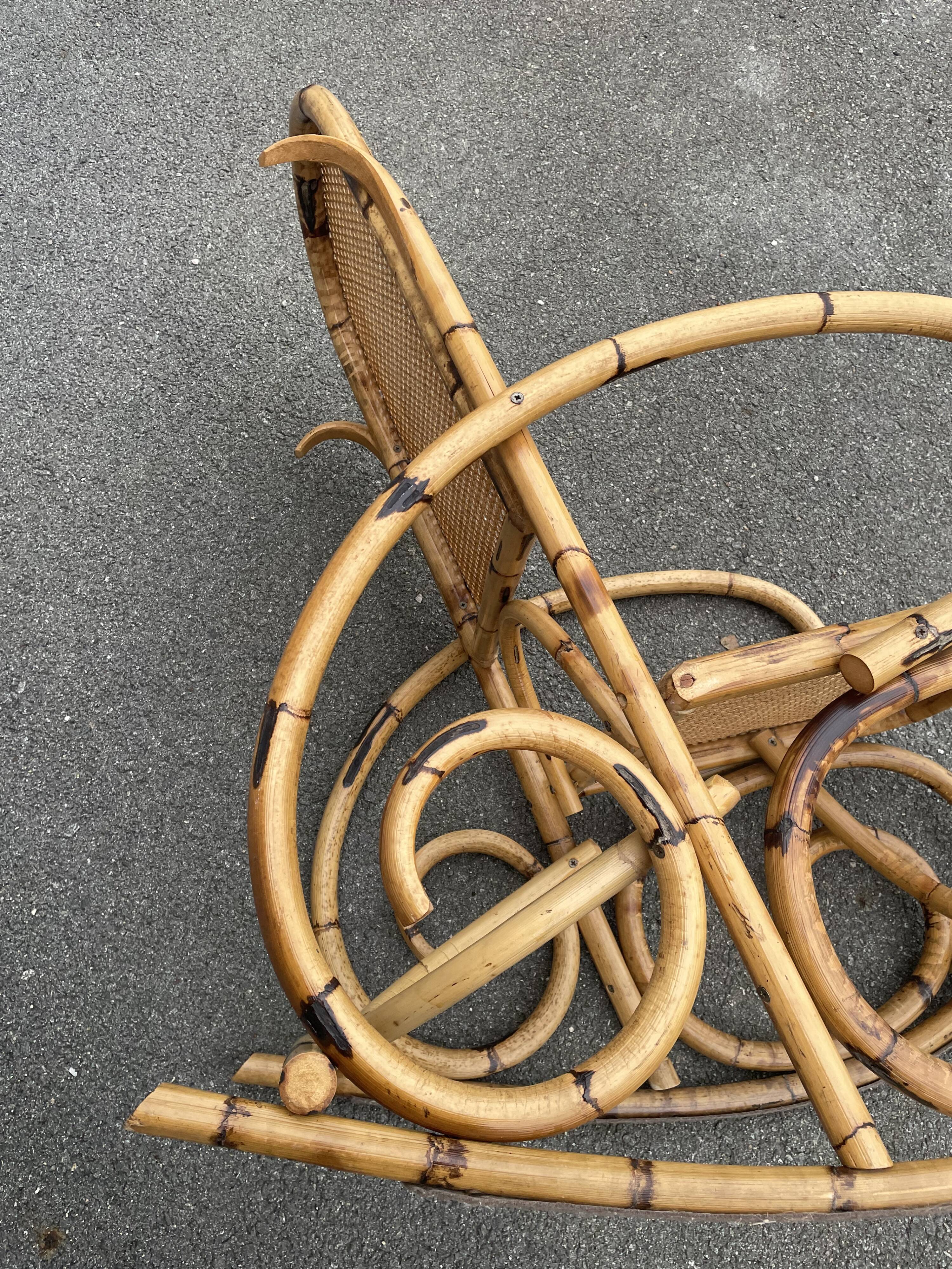 Rattan and cane rocking chair