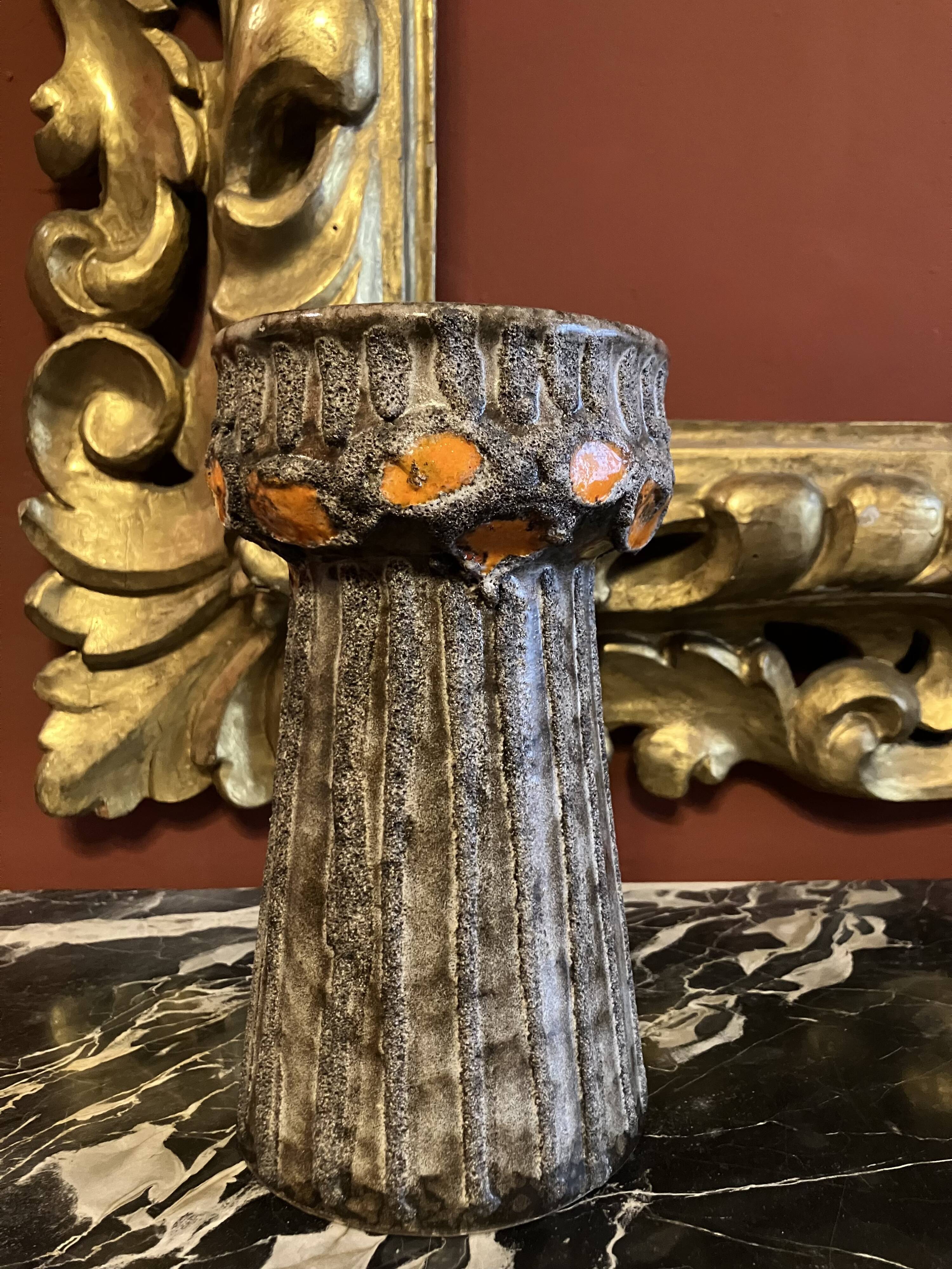 Vase céramique Strehla Allemagne de l’Est GDR 1970s lave gris orange