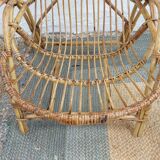 4 armchairs and a coffee table made of rattan and bamboo wood, vintage.