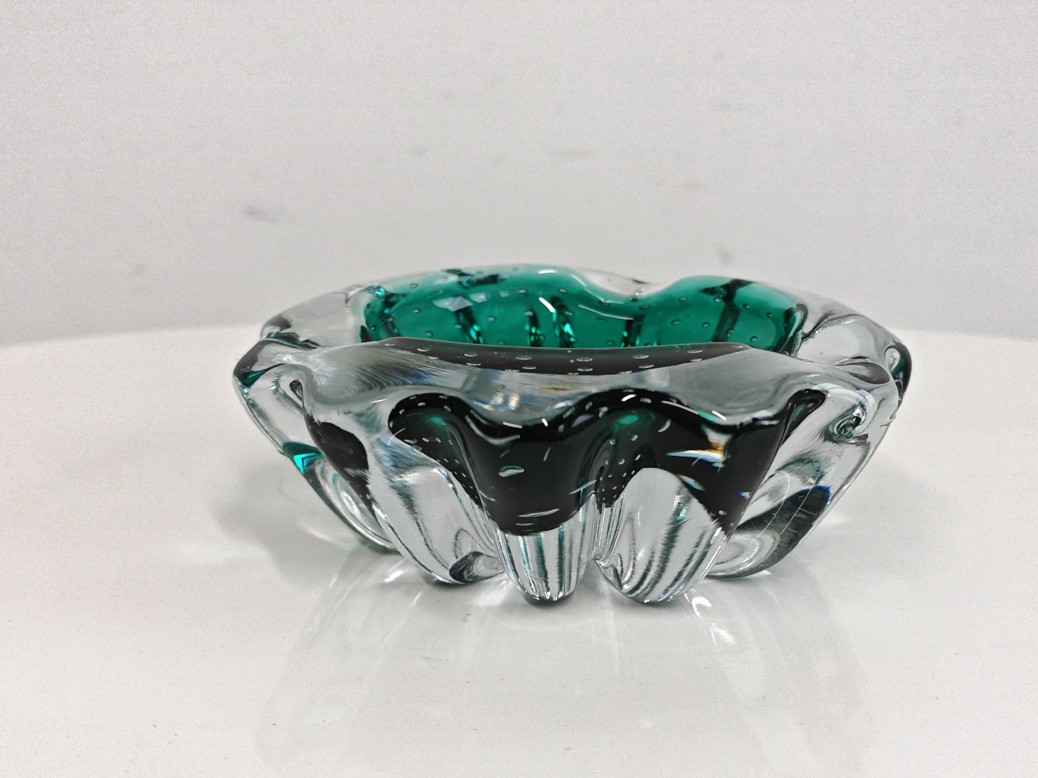 Murano glass ashtray Mid Century Modern with controlled bubbles