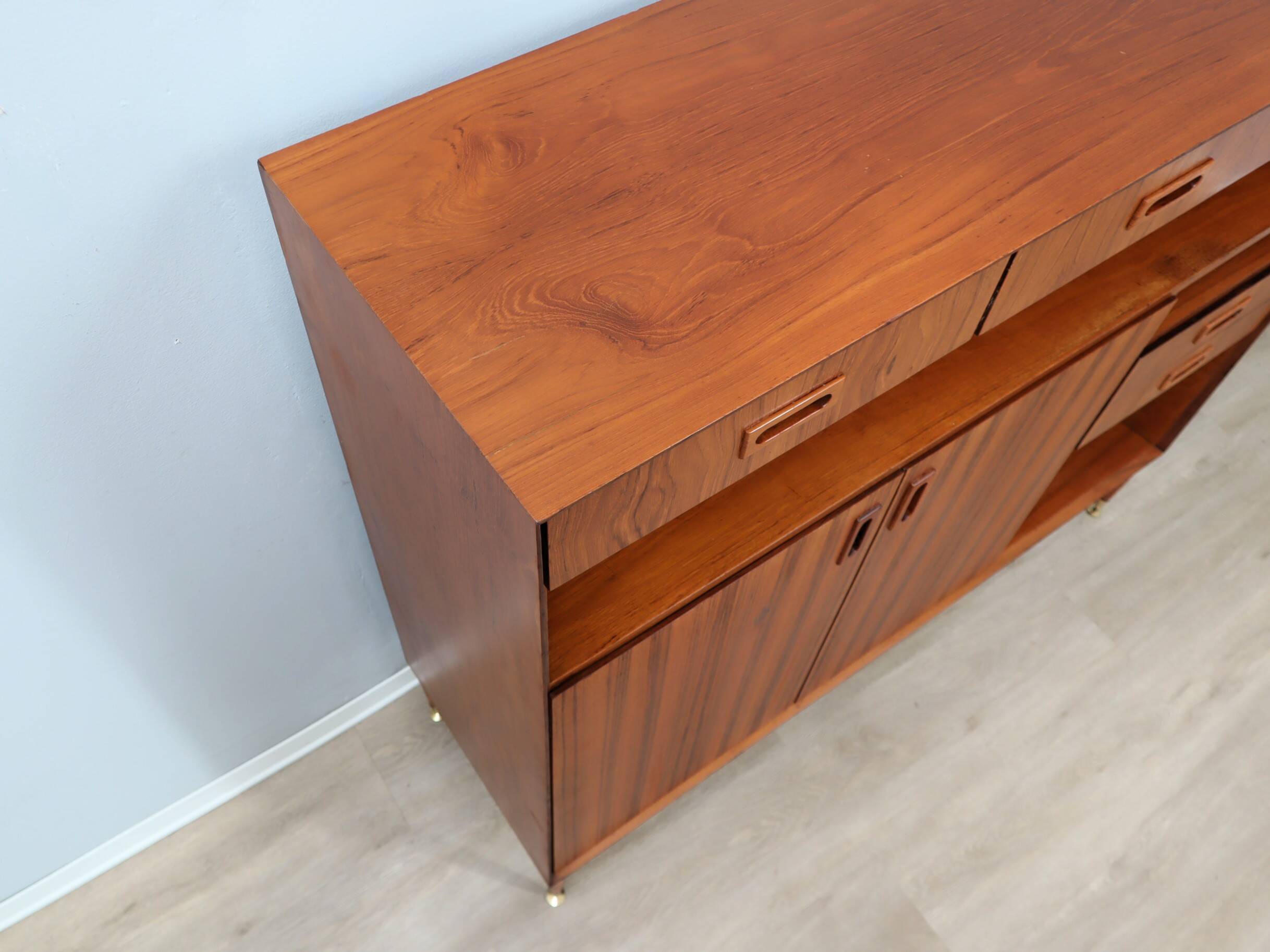 1960s Italian mid-century teak highboard restored with brass feet