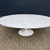 Original Knoll Tulip oval dining table (244cm) in Carrara marble.
