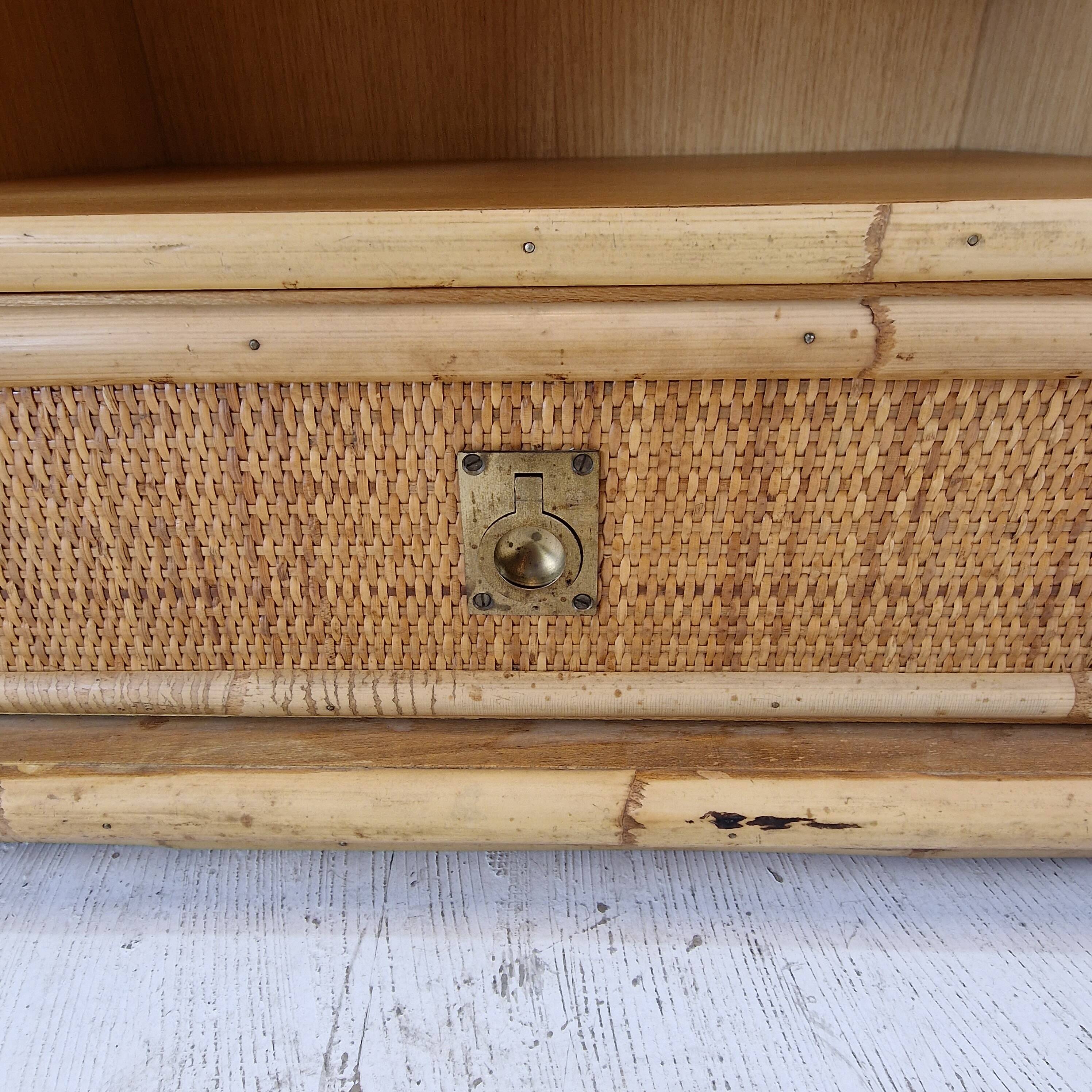 Bamboo and Rattan Pair of Bedside Tables Nightstands by Dal Vera, Italy 1970s