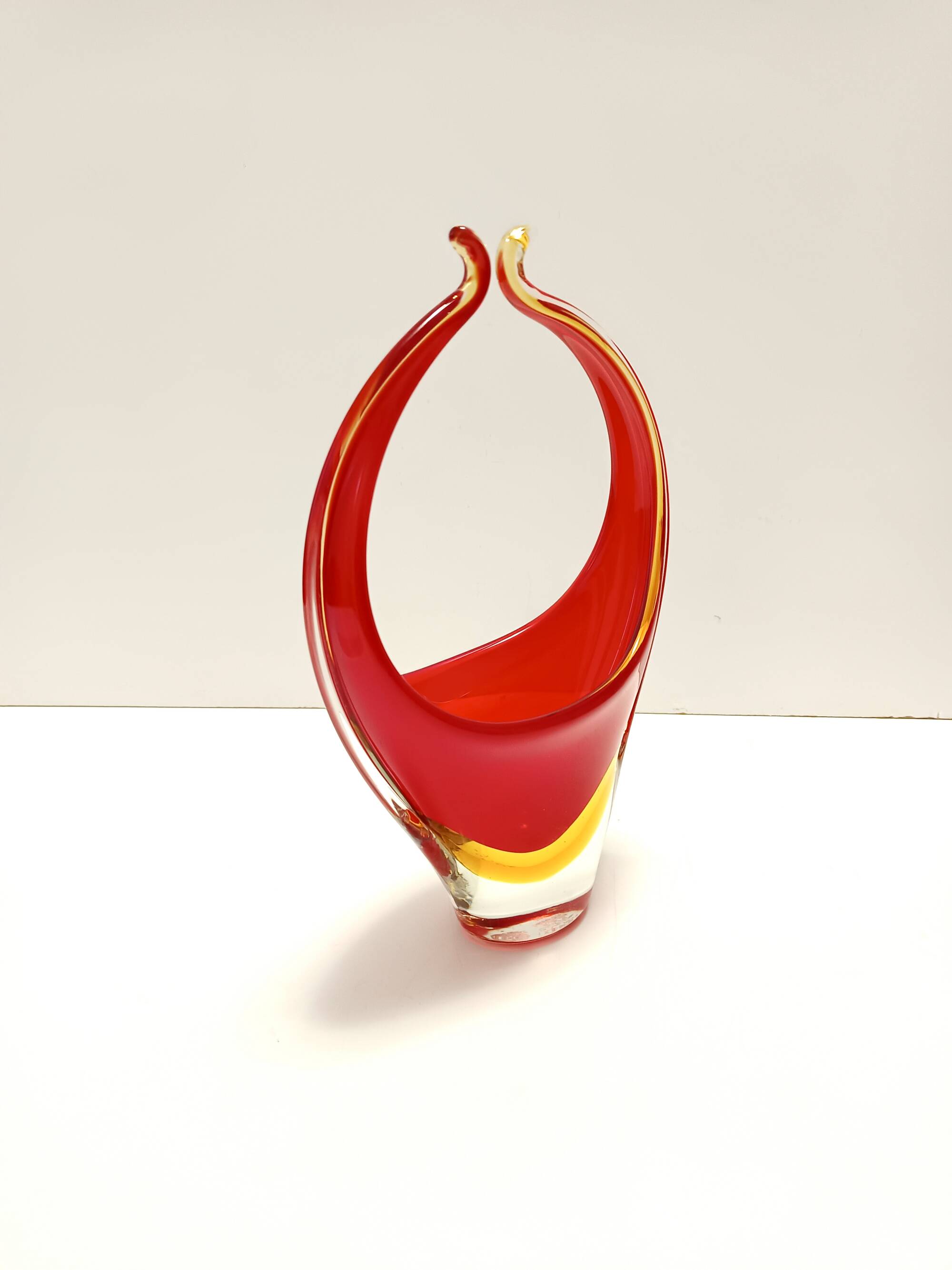 Red and Yellow Sommerso Murano Glass Vase attr. to Flavio Poli, Italy