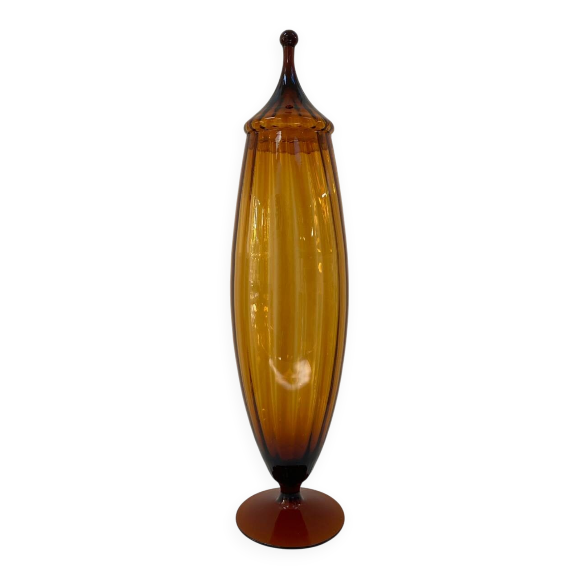 Large XL candy jar Empoli Italy in amber blown glass - 1960s
