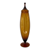 Large XL candy jar Empoli Italy in amber blown glass - 1960s