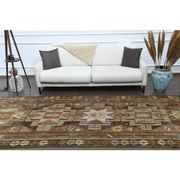 1970s Vintage Turkish Hand-Knotted Wool Cotton Brown Runner Rug 150x390