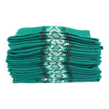 10 green cotton napkins - embroidered Basque-style designs