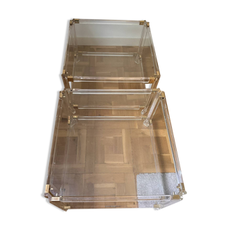 2 plexiglass and brass side tables