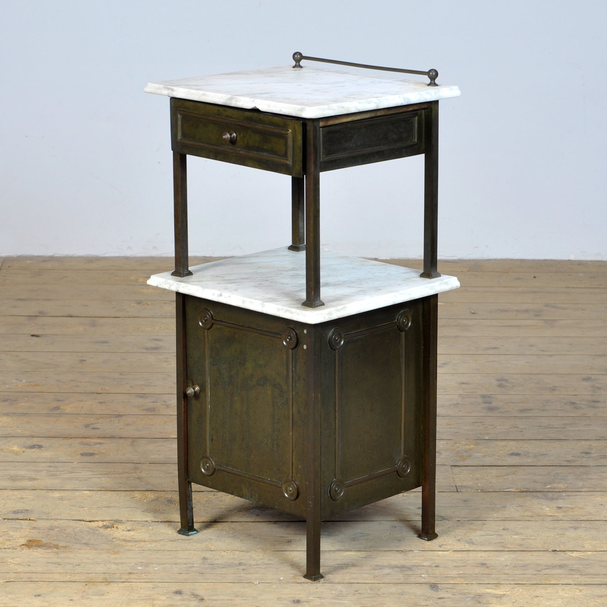 Brass Nightstand With Marble Top, 1910's