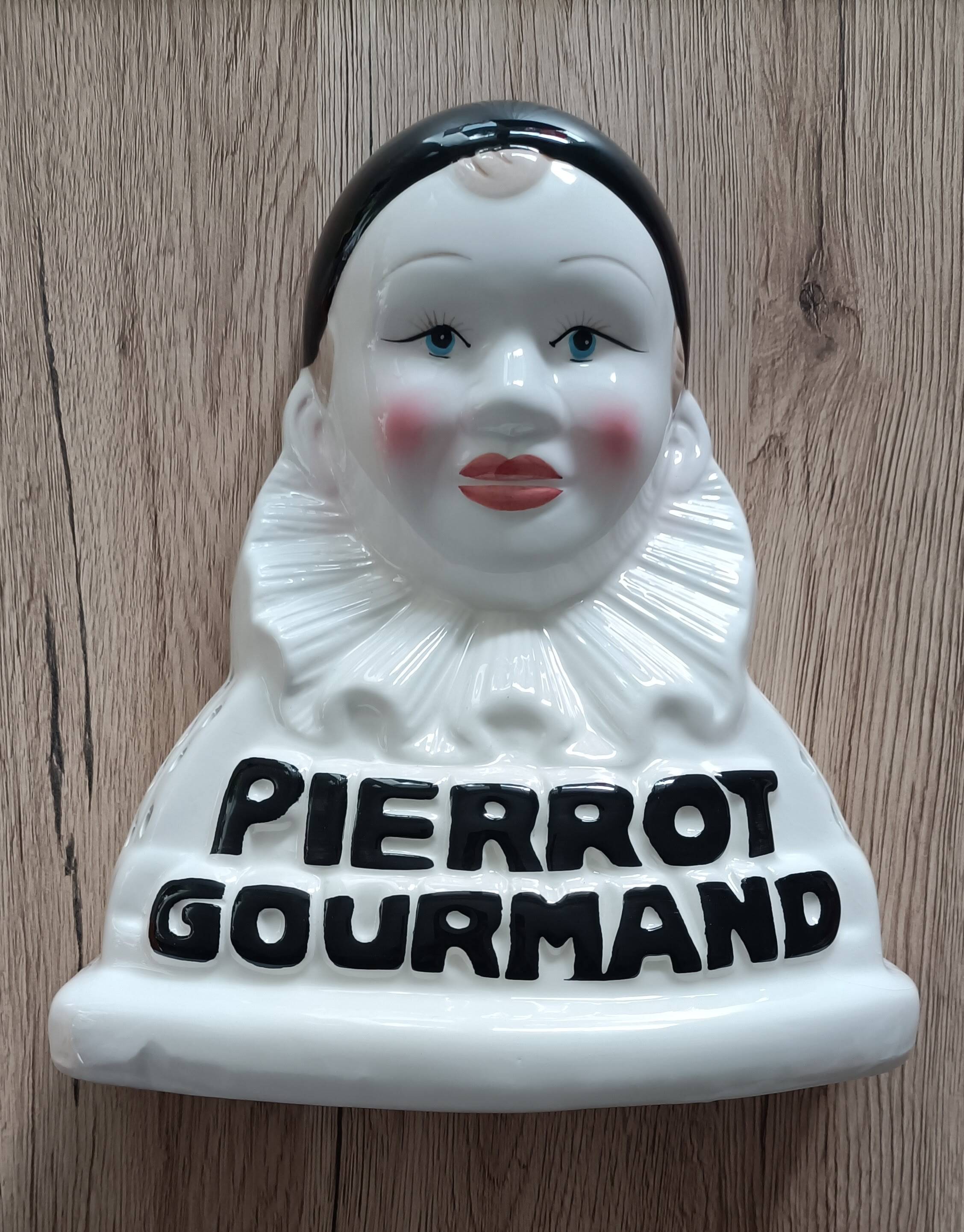 Advertising lollipop display with gourmet Pierrot bust in porcelain