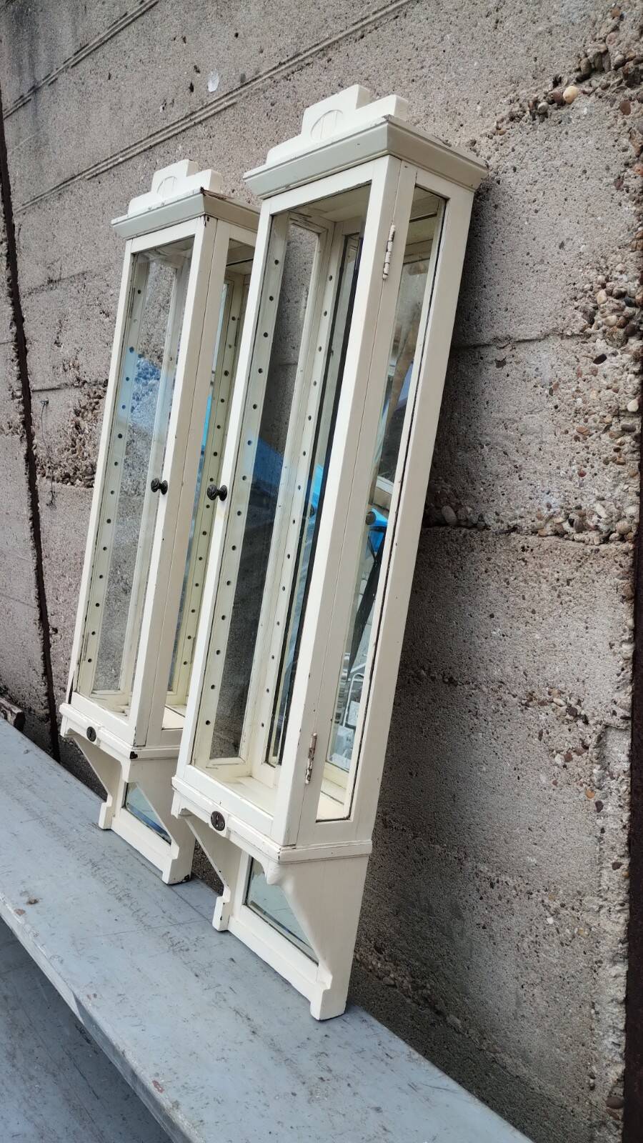 Pair of 2 old small solid wood display cabinets