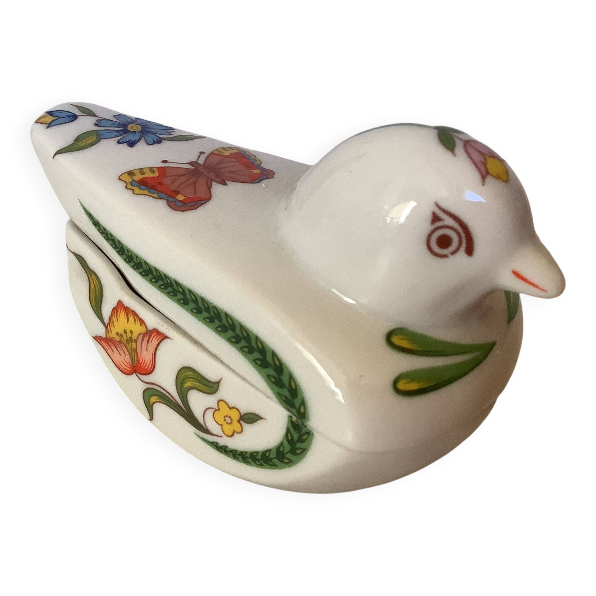 Small bird pocket emptying ring holder butterflies and flowers