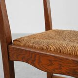 Deux chaises en chêne et osier brutalisme moderne du milieu du siècle, 1960