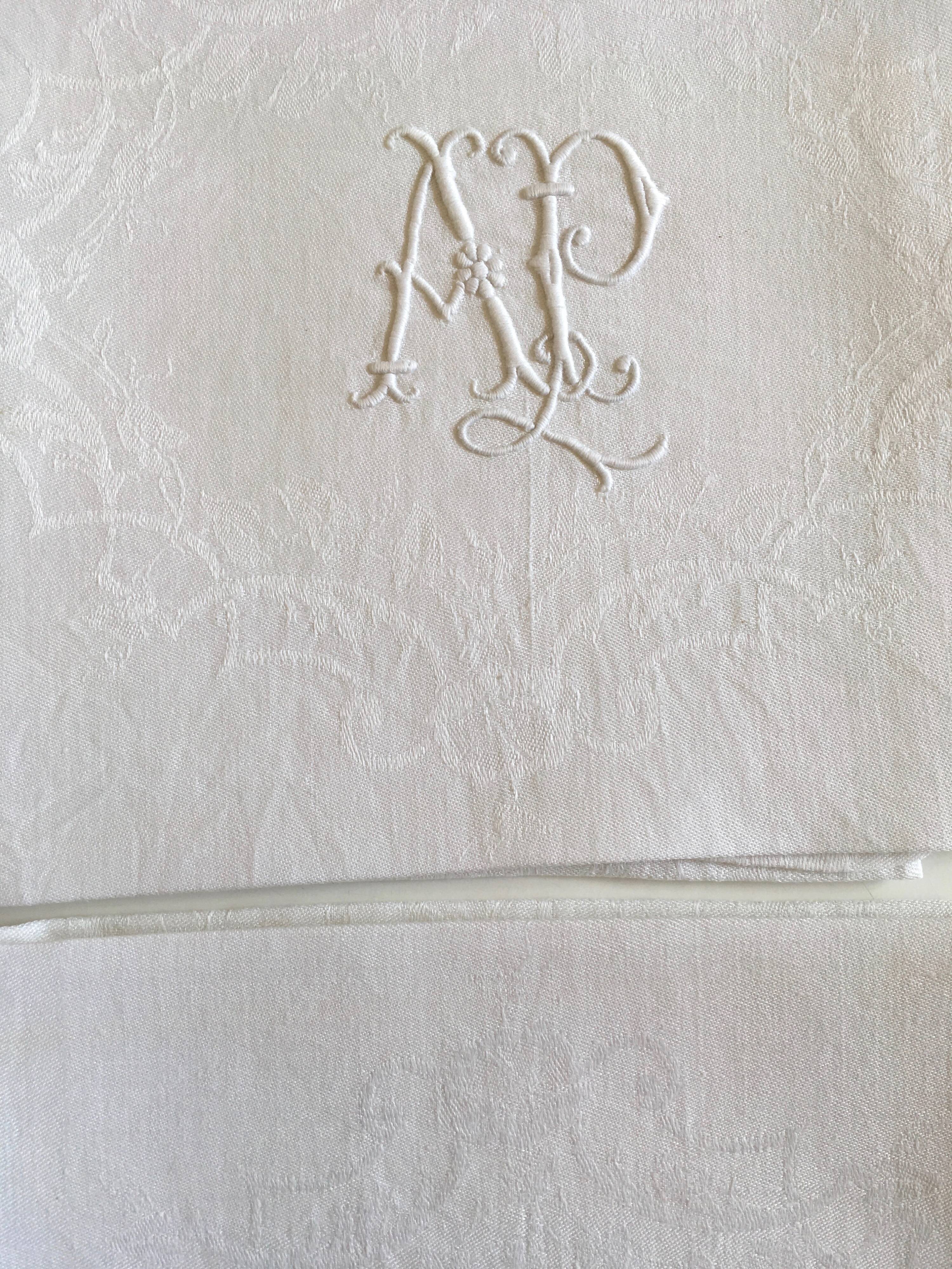 Set of 4 damask monogrammed linen towels ap