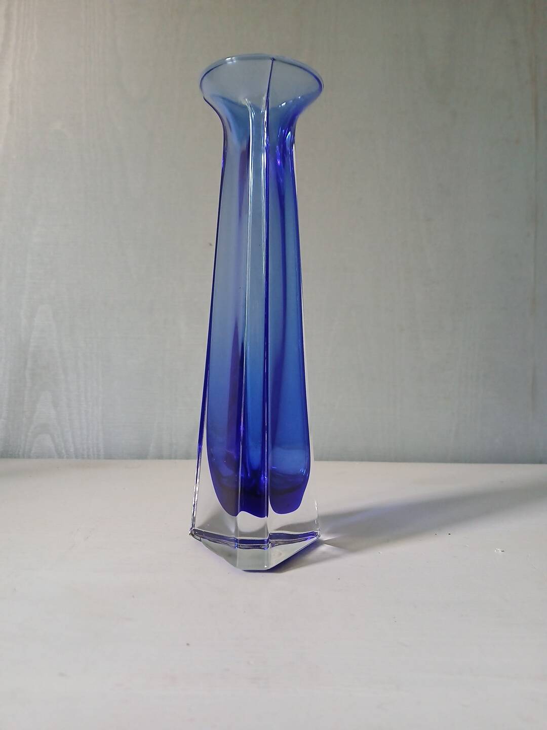 Blue submerged Murano style vintage Italian glass soliflore vase 22 cm