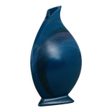 Blue ceramic vase, triangular and pot-bellied