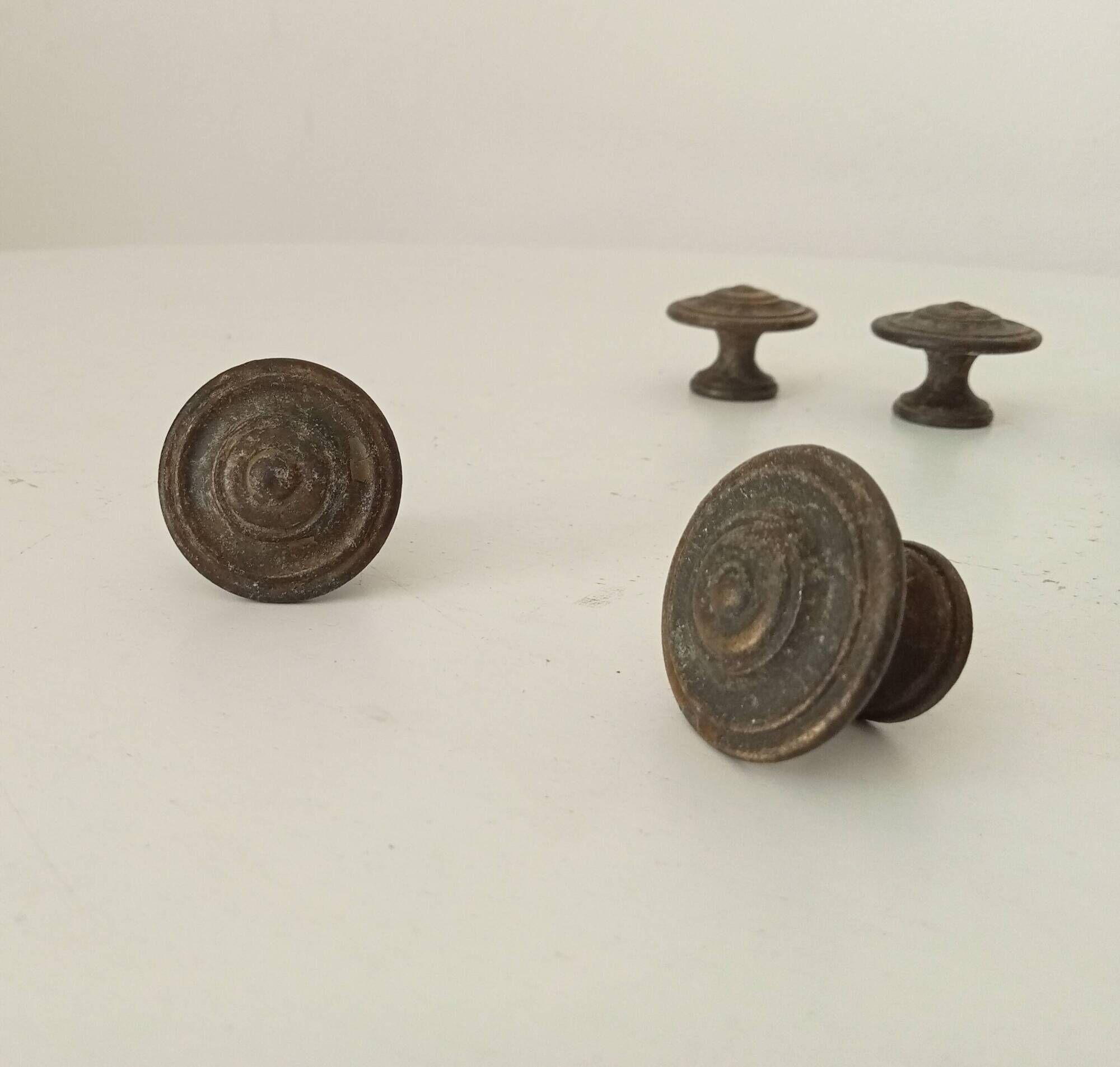 Pair of antique furniture knob handles in solid gilded brass