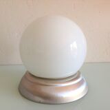 Ceiling lamp globe in white opaline and brushed metal
