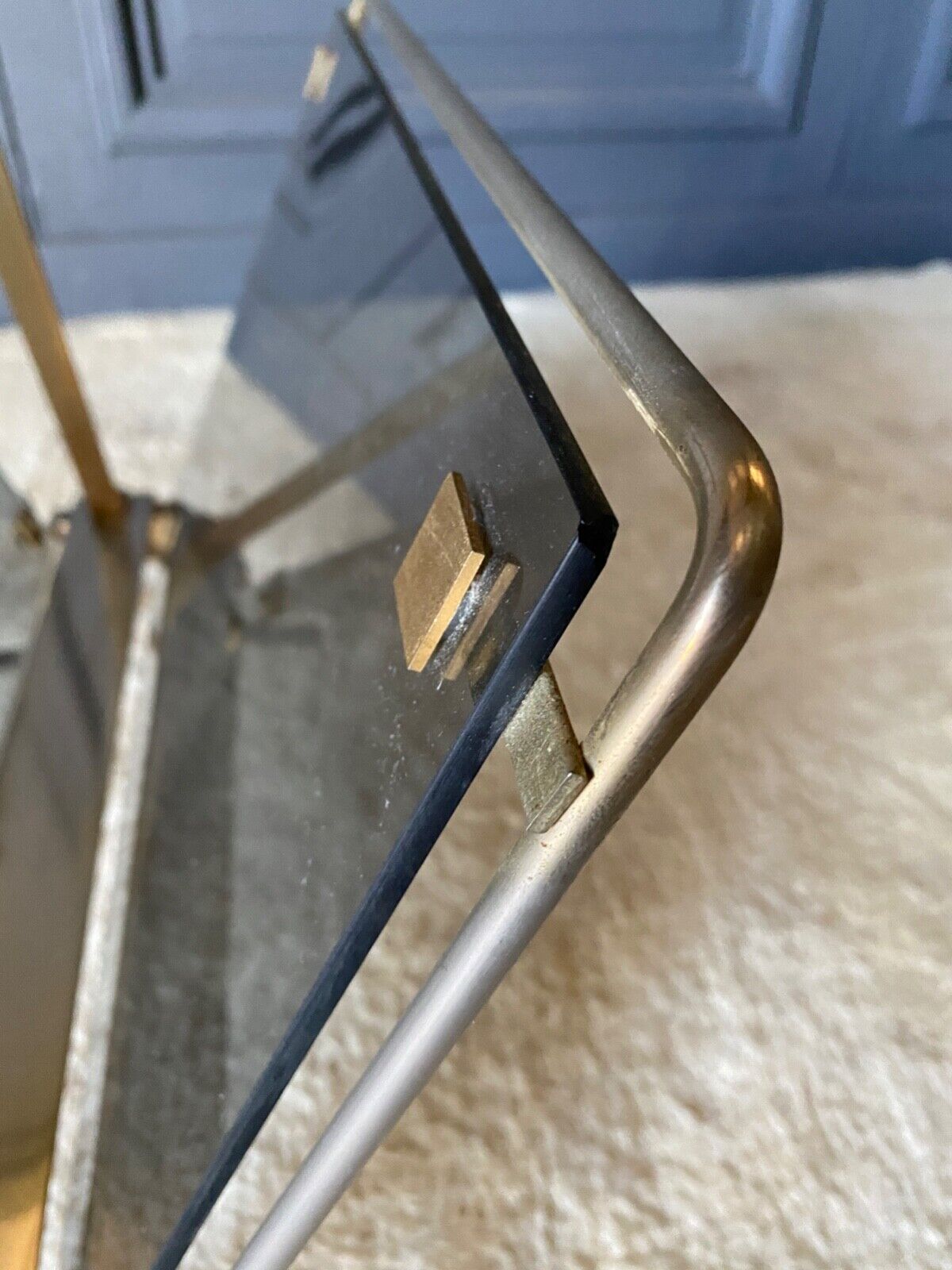 Foldable magazine holder in smoked glass and metal chrome dore 1970