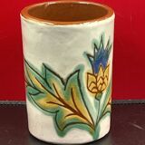 Vintage ceramic, 70" vintage cornflower enameled brush pot to identify