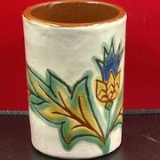 Vintage ceramic, 70" vintage cornflower enameled brush pot to identify