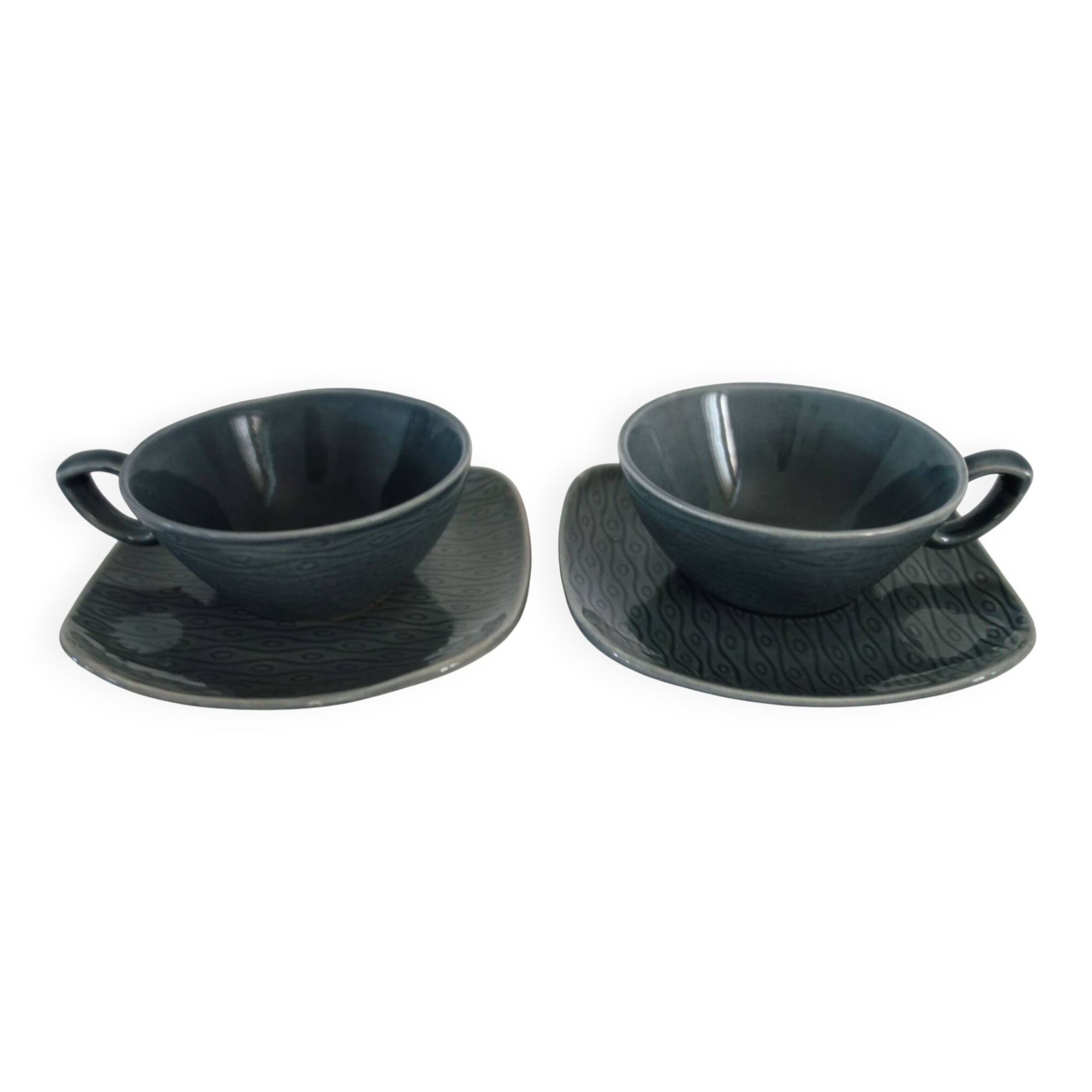 2 cups with saucers, New Time model, Boch Frères 1955