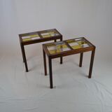 Pair of Scandinavian coffee tables in rosewood and glass tiles