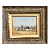 Francis CRISTAUX, Plage Animée, Huile Sur Toile