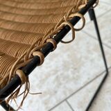 Vintage rattan and steel stool by Raoul Guys for Airborne, 1950s