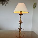 Large "Arts & Crafts" style lamp in beaten iron with a golden patina.