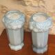 2 Antique blue opaline Art Nouveau vases with thistle motifs