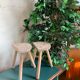 Duo de tabourets tripodes en bois brut