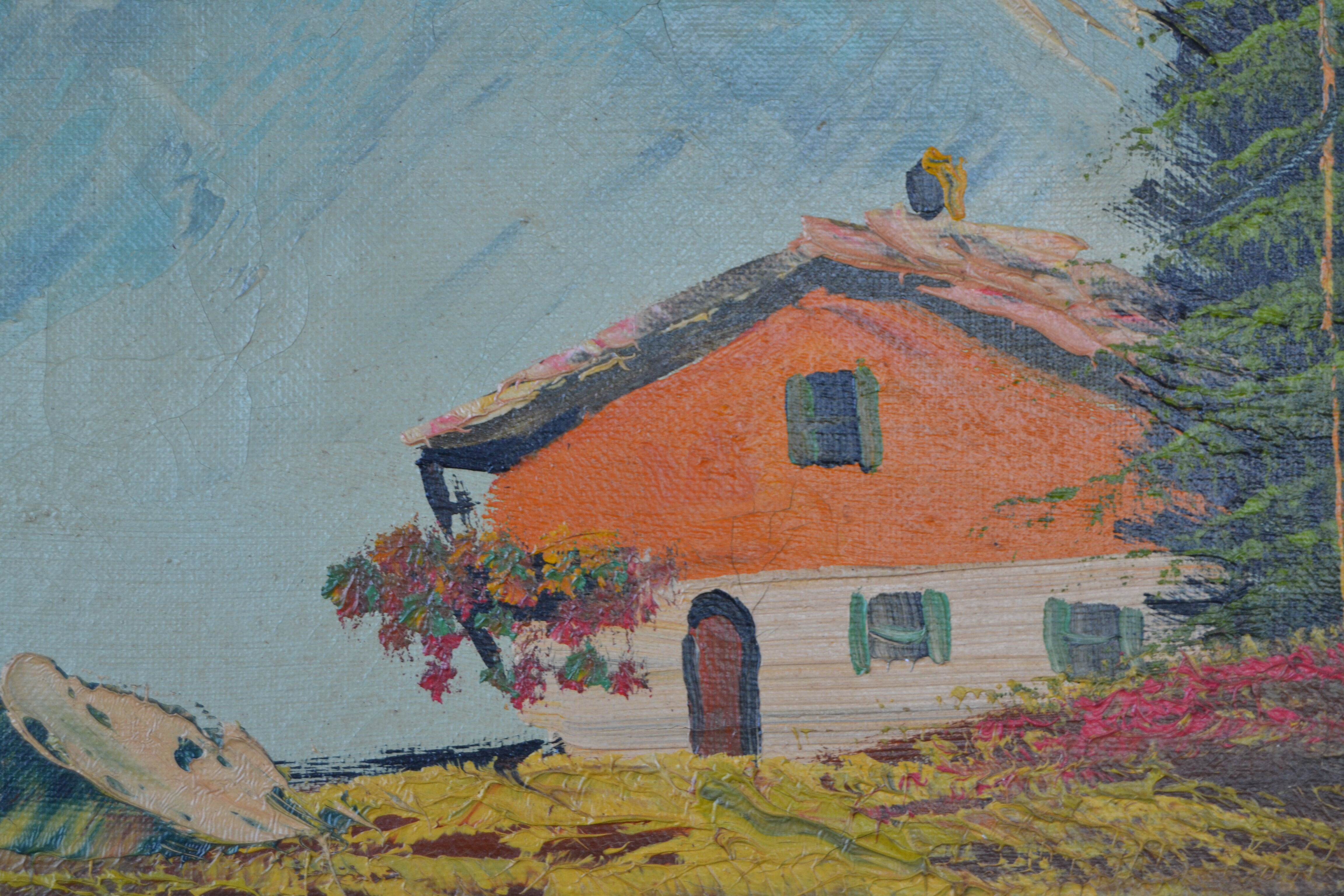 Ancient painting 19th century mountain landscape