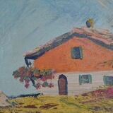 Ancient painting 19th century mountain landscape