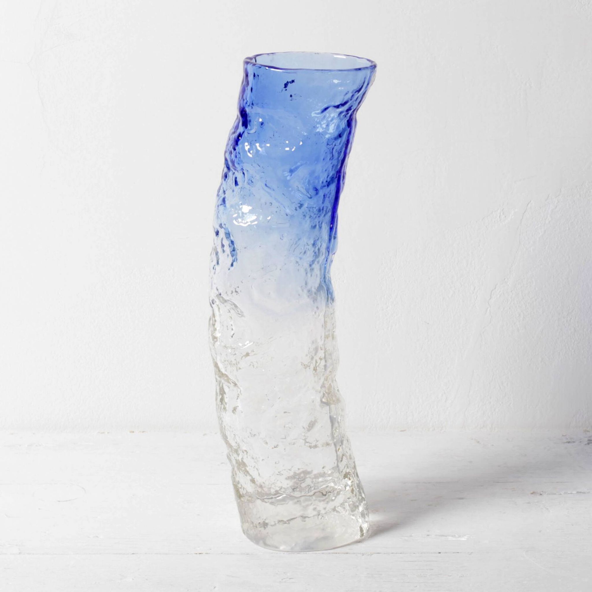 Vintage Blue and Clear Glass Art Vase / Hand-blown Home Decor  Italy / 1980