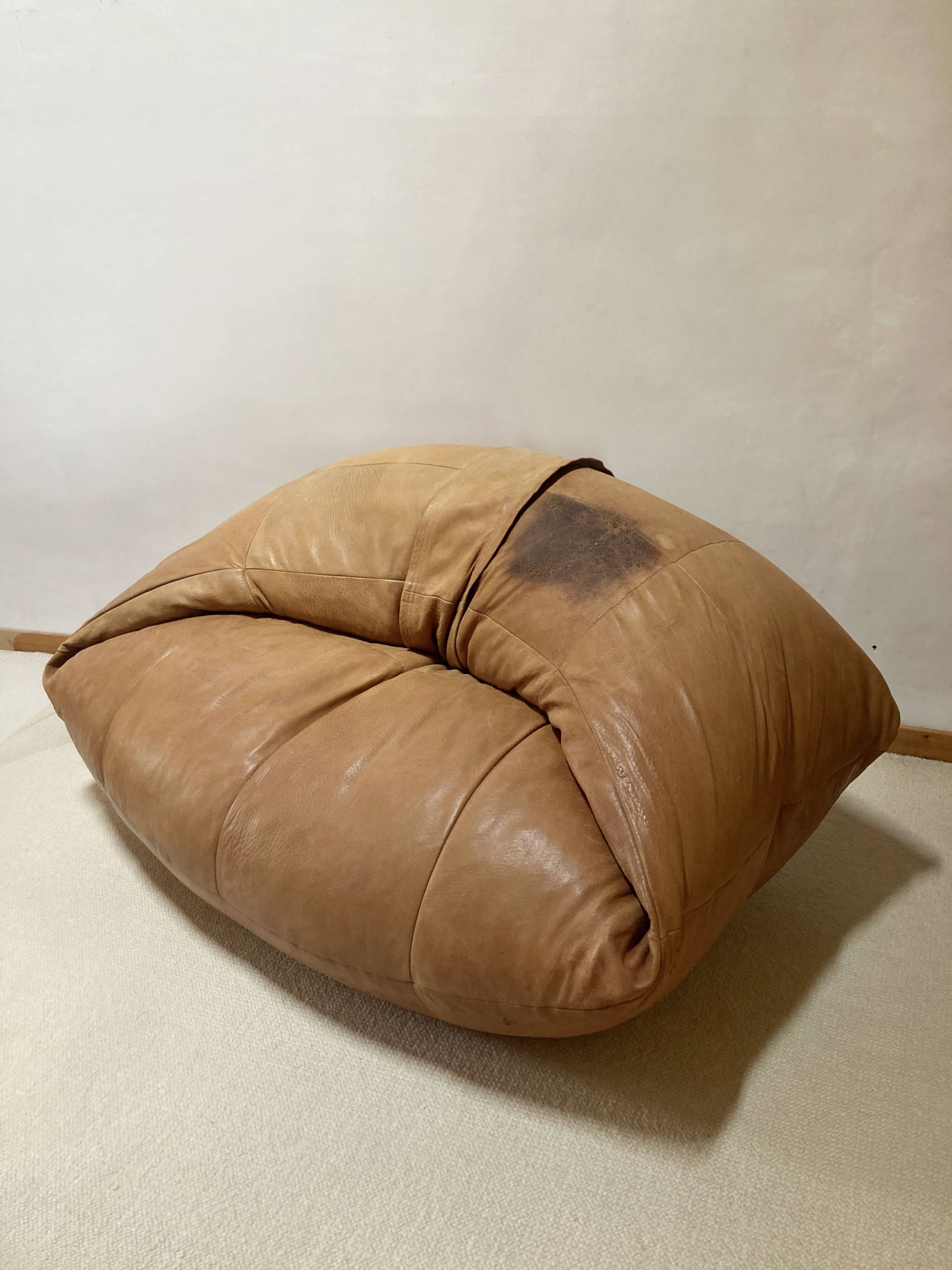 Light leather pouf sofa by Raphael Raffel for Honoré Paris