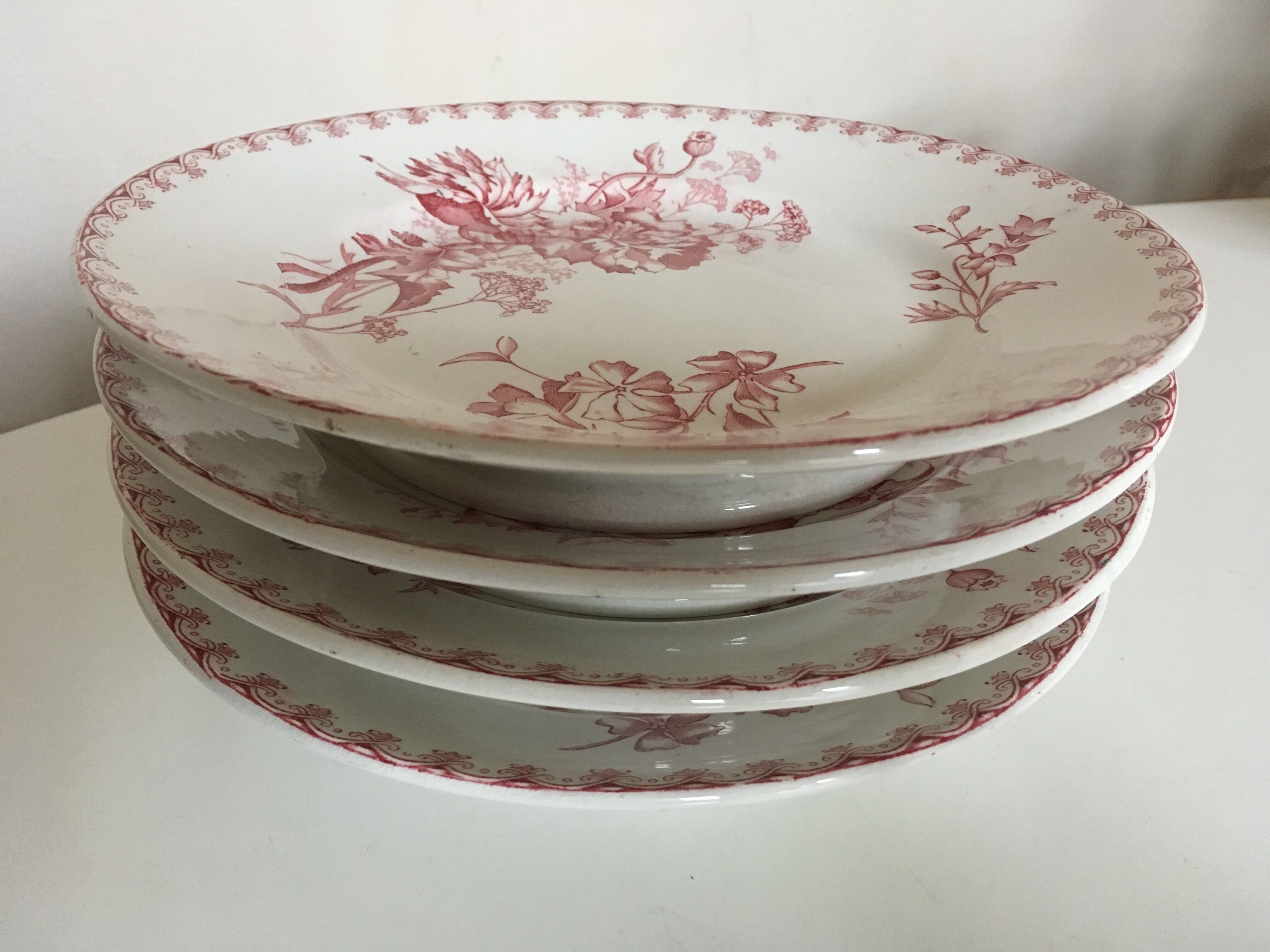 Set of 4 plates raised Sarreguemines land railway 19th décor Vega