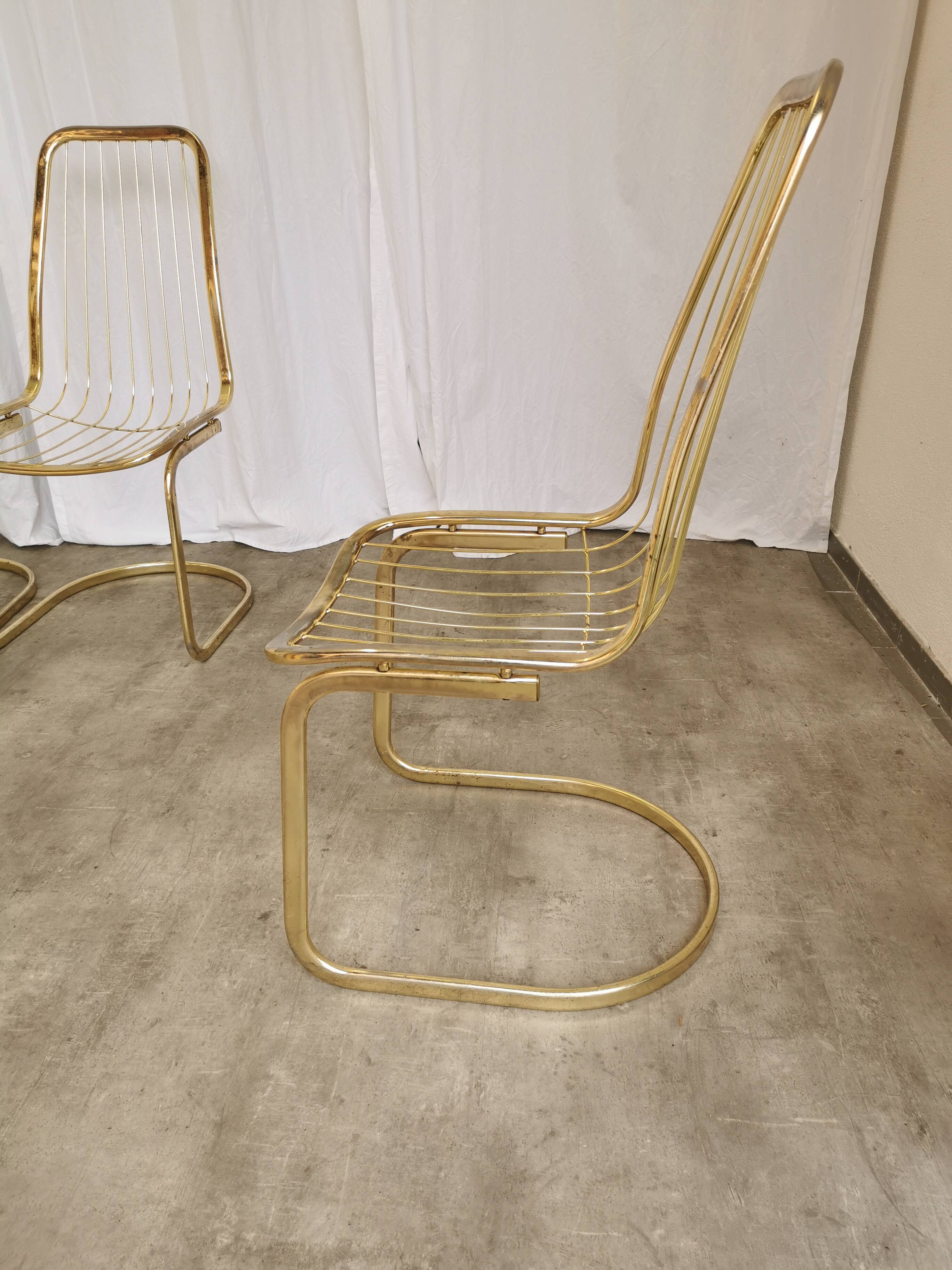 Set of 6 Vintage Gold Chrome Dining Chairs: Italian Mid-Century Design