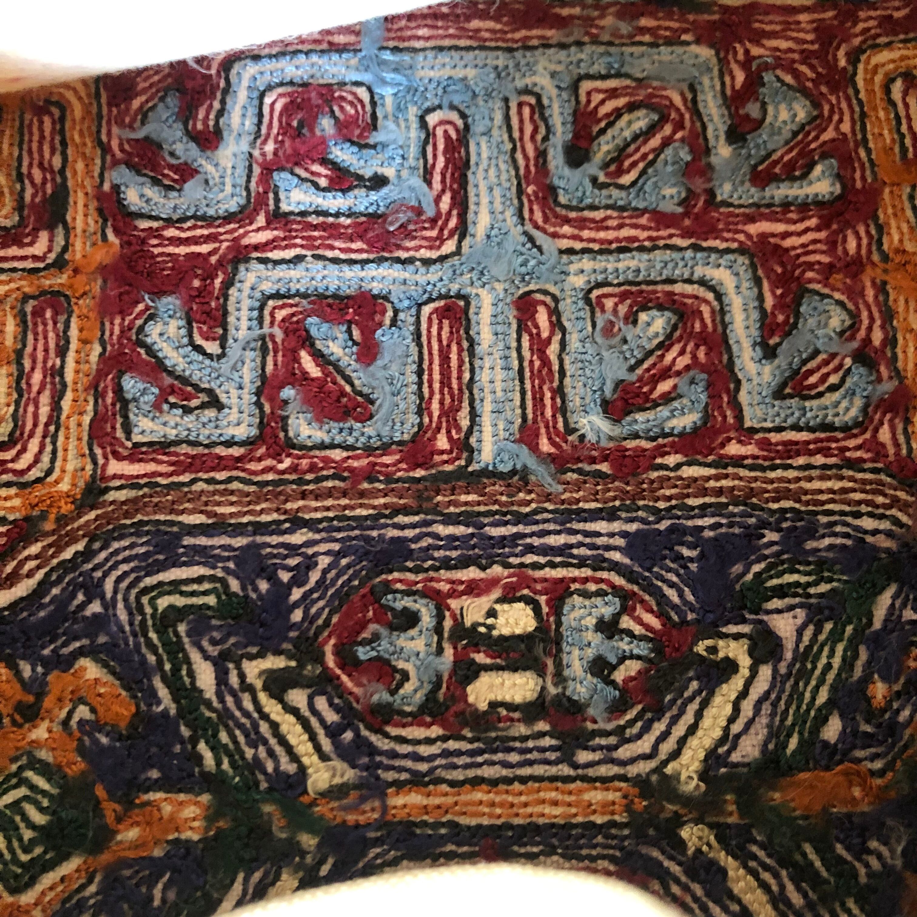 Embroidered cushion cover in silk and cotton