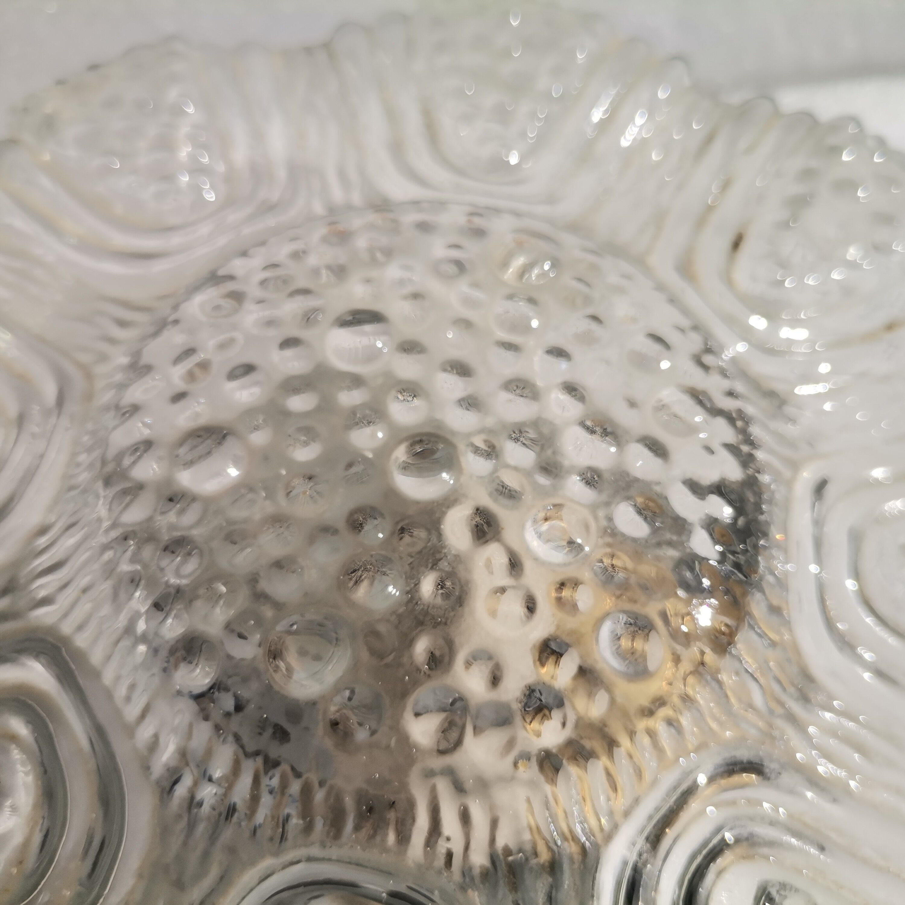 Portuguese mid century clear bubble glass bathroom flush mount light fixture lamp 1970s