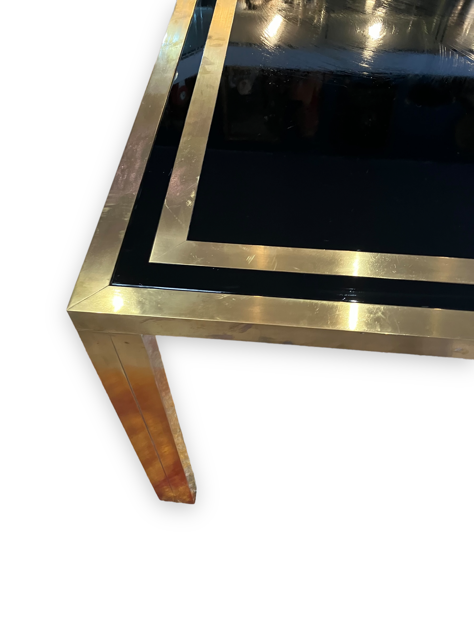 Coffee table in gilded brass and black glass by Studio Mercier for Liwan's
