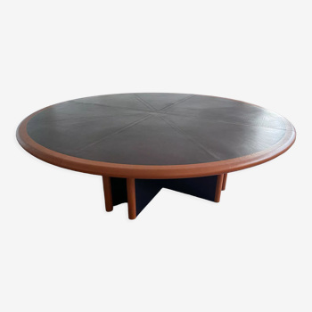 Table ronde cuir design italien, années 80