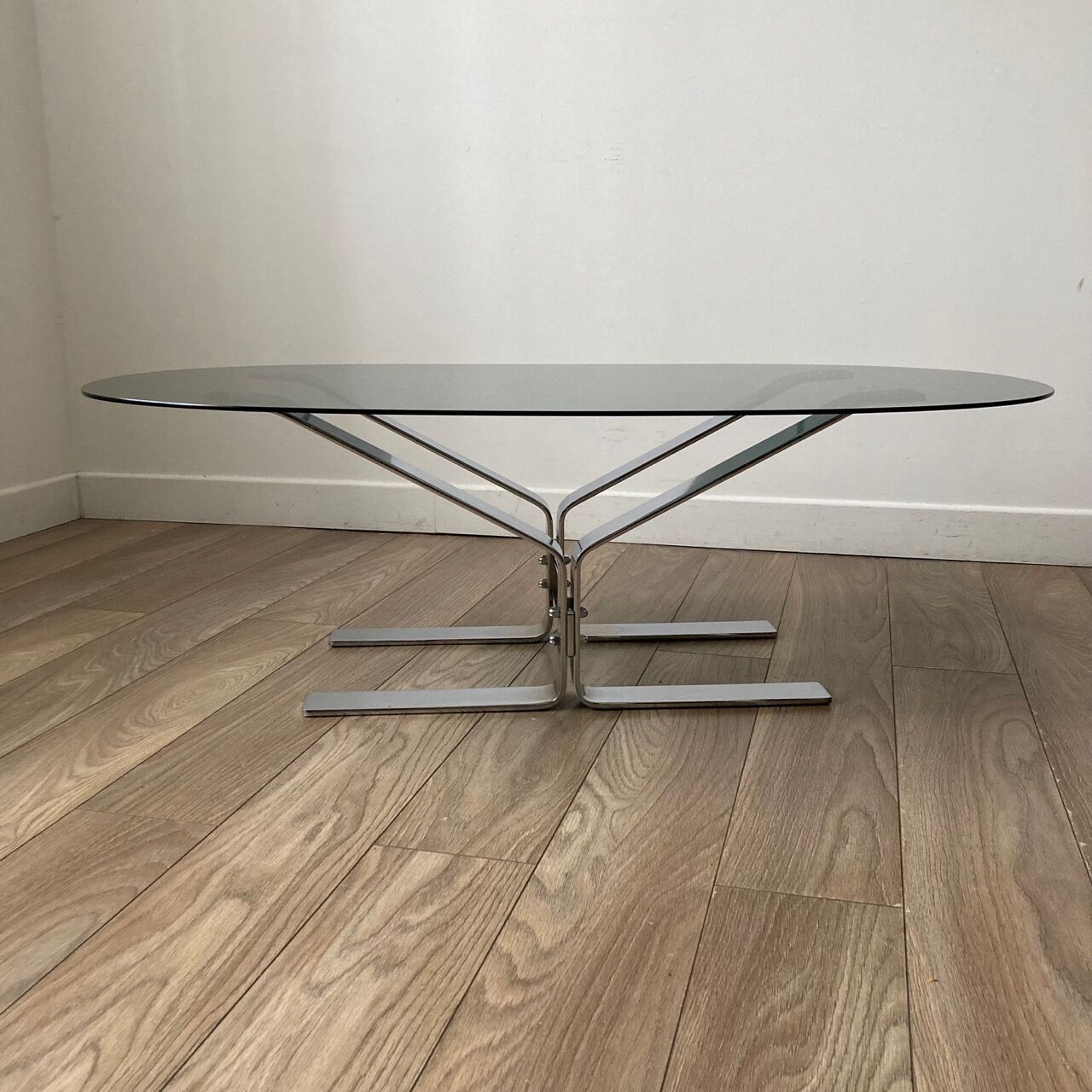 Coffee table 70s chrome and glass