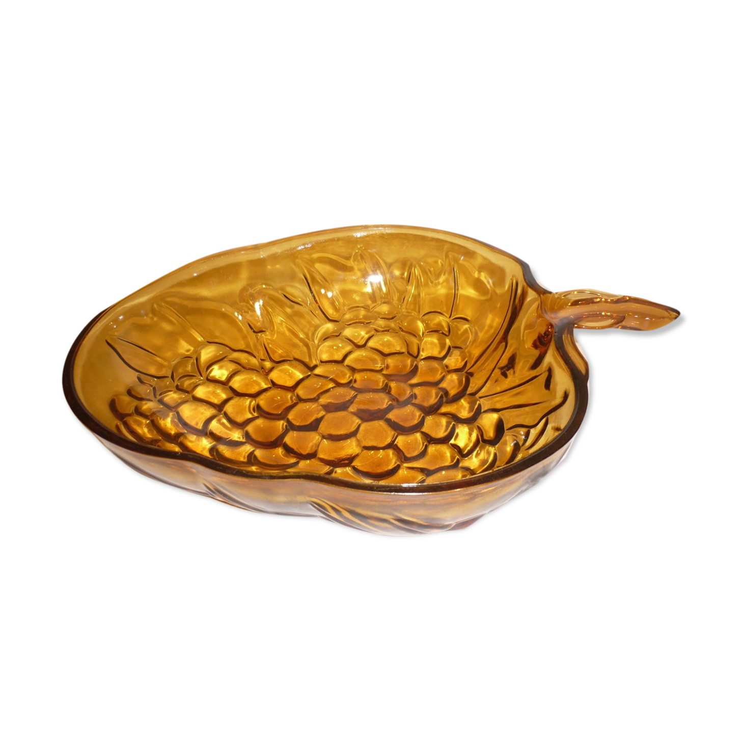 dish fruit cluster in amber molded glass