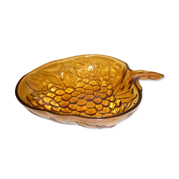 Plat grappe de fruits en verre moulé ambré