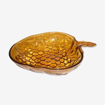dish fruit cluster in amber molded glass