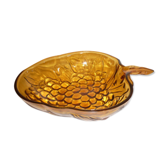 dish fruit cluster in amber molded glass